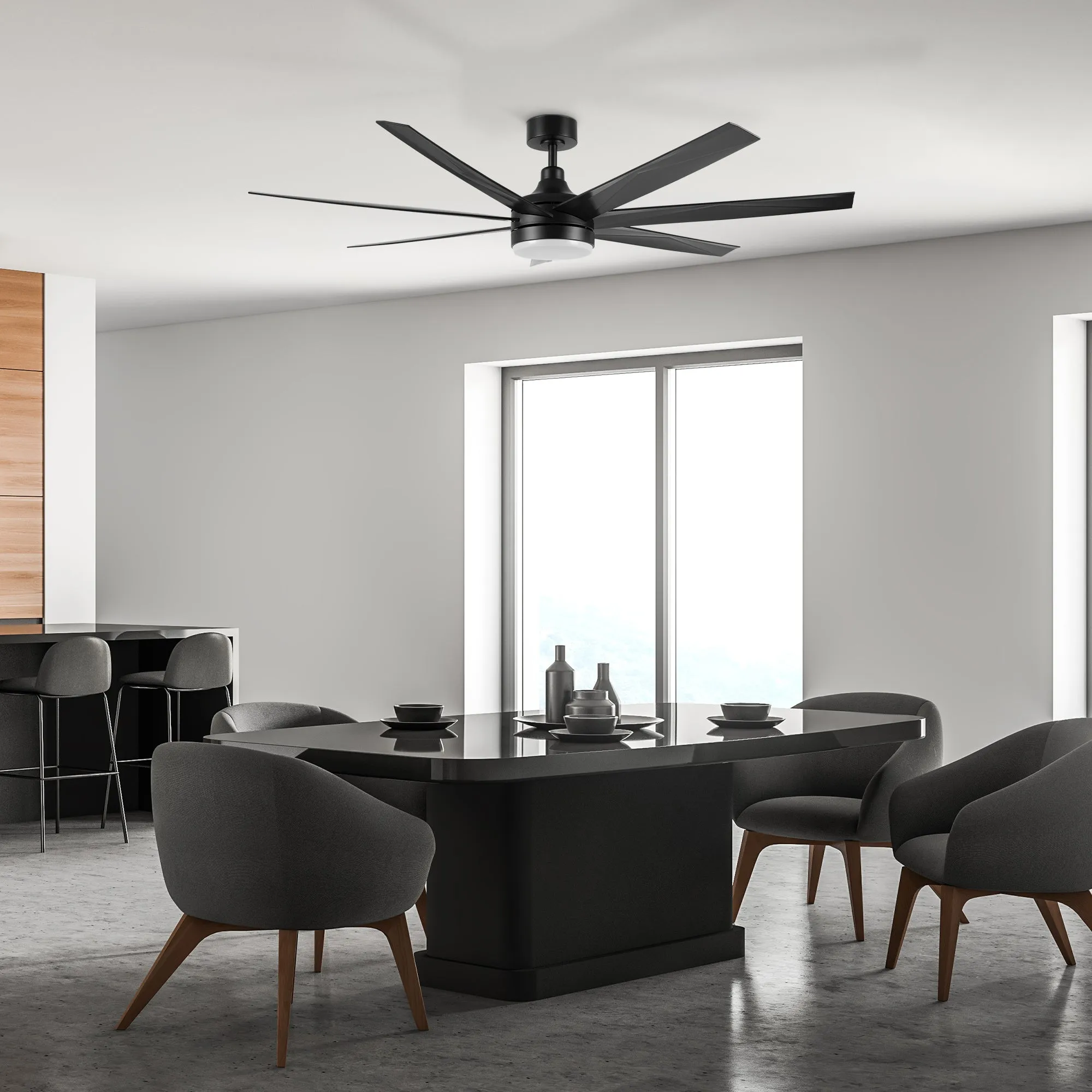 KIMA 65 inch 7-Blade Ceiling Fan with Remote Control- Black/Black