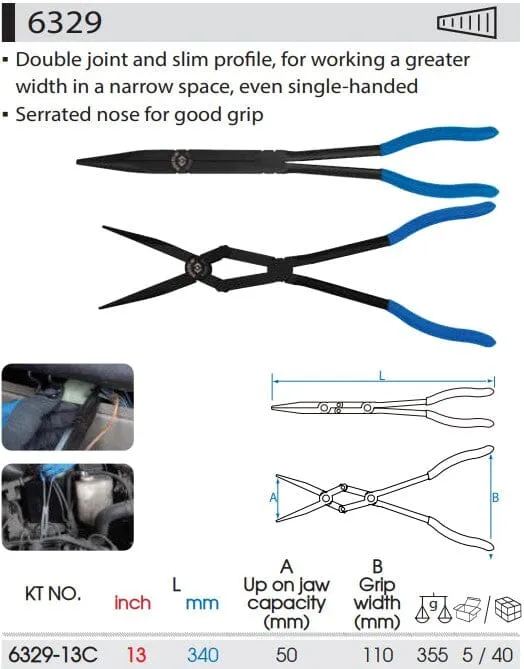 King Tony 13" Double Joint Long Nose Pliers | Model : 6329-13C