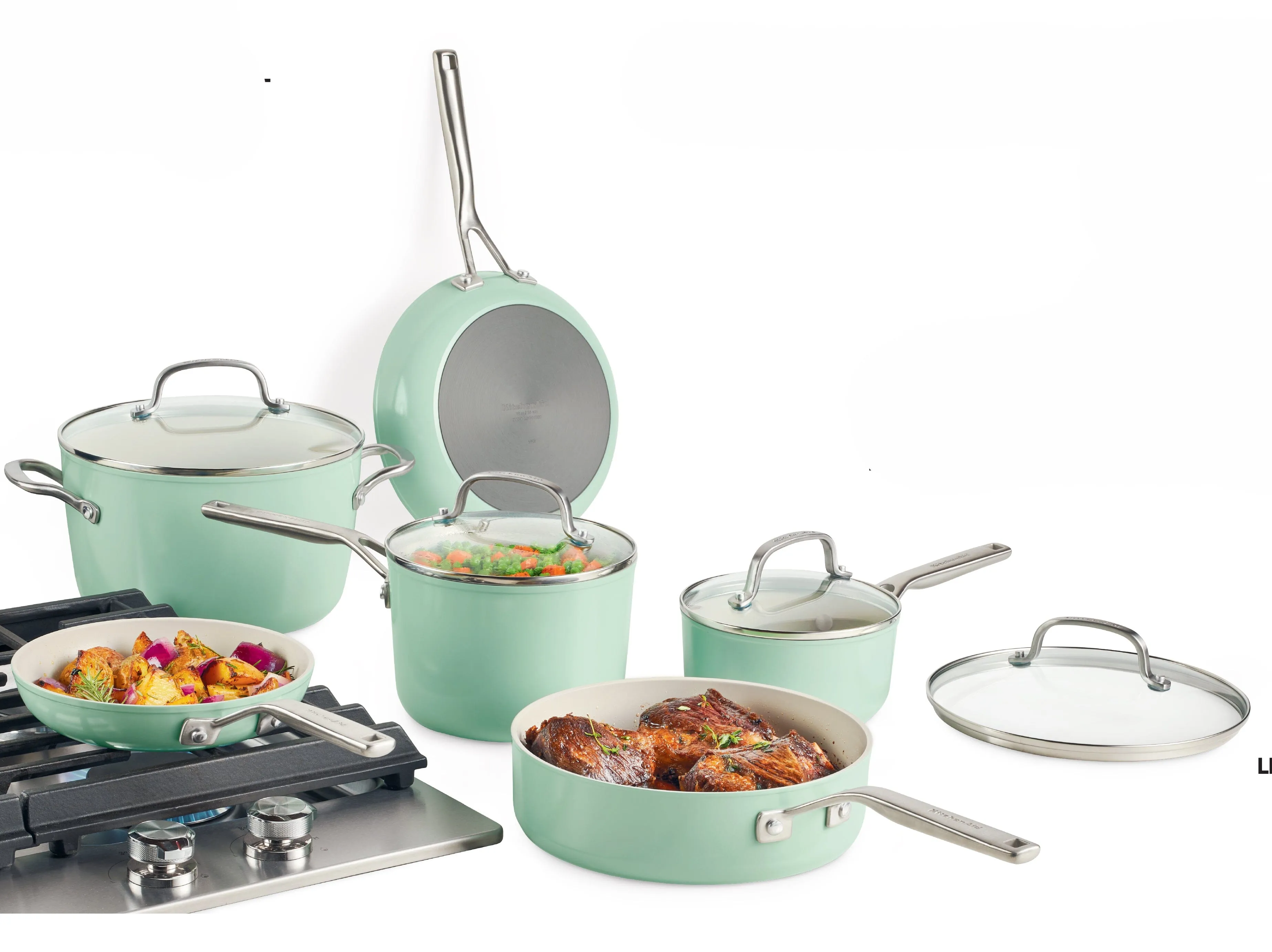 KitchenAid 10pc Hard Anodized Ceramic Cookware Set - Pistachio