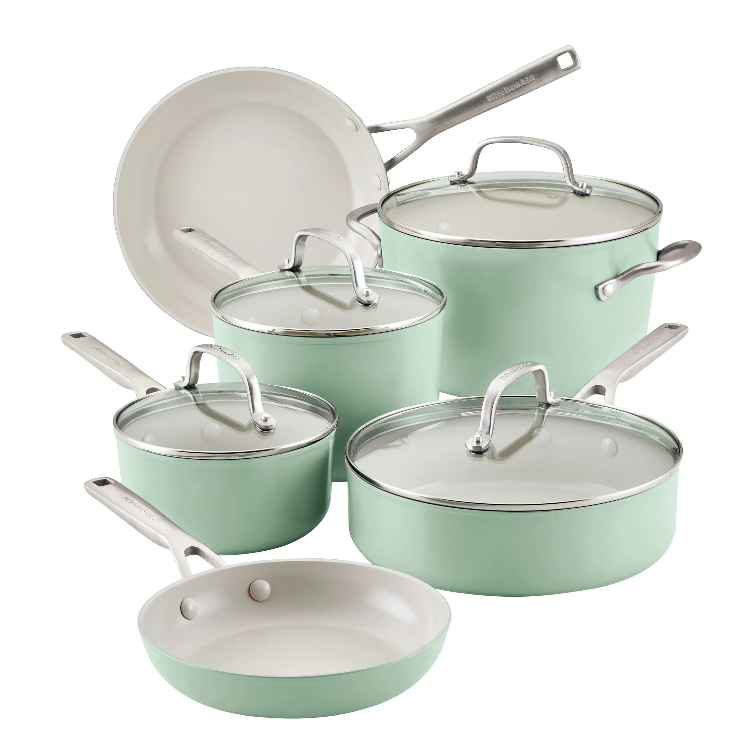 KitchenAid 10pc Hard Anodized Ceramic Cookware Set - Pistachio