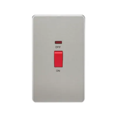 Knightsbridge Screwless 2 Gang 45A Cooker Switch With Neon - Brushed Chrome