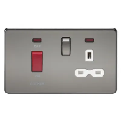 Knightsbridge Screwless 45A Cooker Switch With 13A Switched Socket - Black Nickel