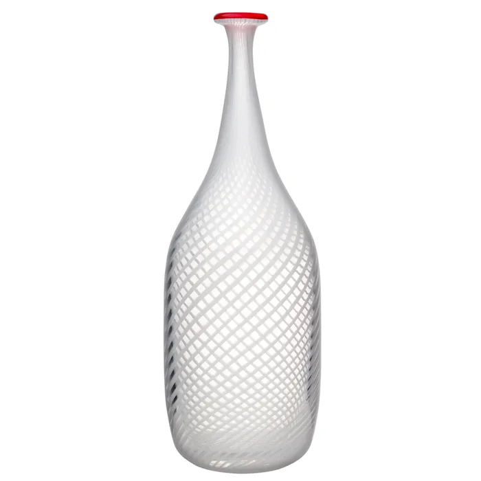 Kosta Boda Red Rim Bottle - White