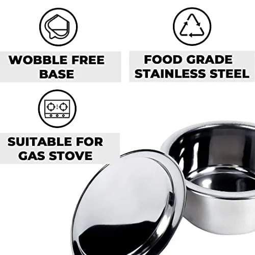 Kuber Industries Stainless Steel Cookware Set and Tope Set with Lids | Cookware set- Saucepan (1.4 L), Kadai (2.0 L), Casserole (2.5 L) and Frypan (1 L) with 3 Lids | 5Pcs Tope Set- 800ml, 1L, 1.4L, 1.9L, and 2.4L| Induction Friendly | Rust Proof, Easy to