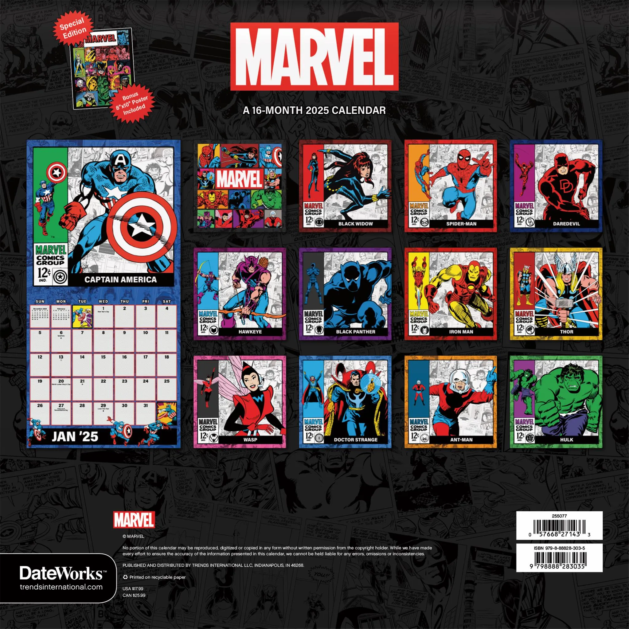 Marvel Comics with Print Wall 2025 Calendar