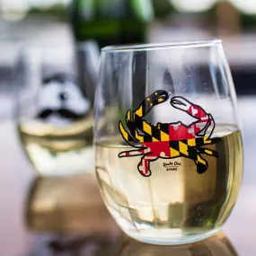 Maryland Full Flag Crab / Stemless Wine Glass