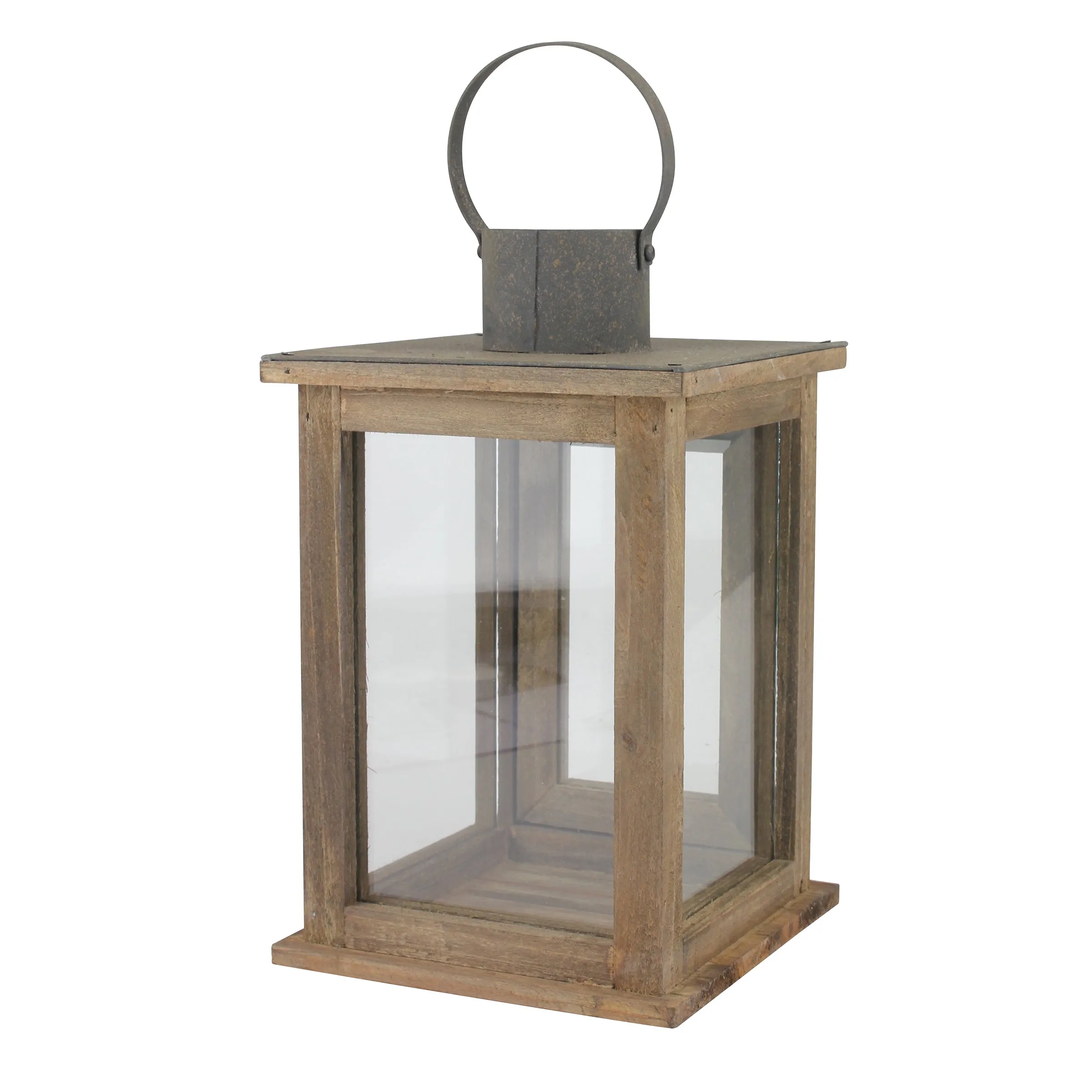 Medium Rustic Wood Lantern - 11 Inch Hurricane Candle Lantern