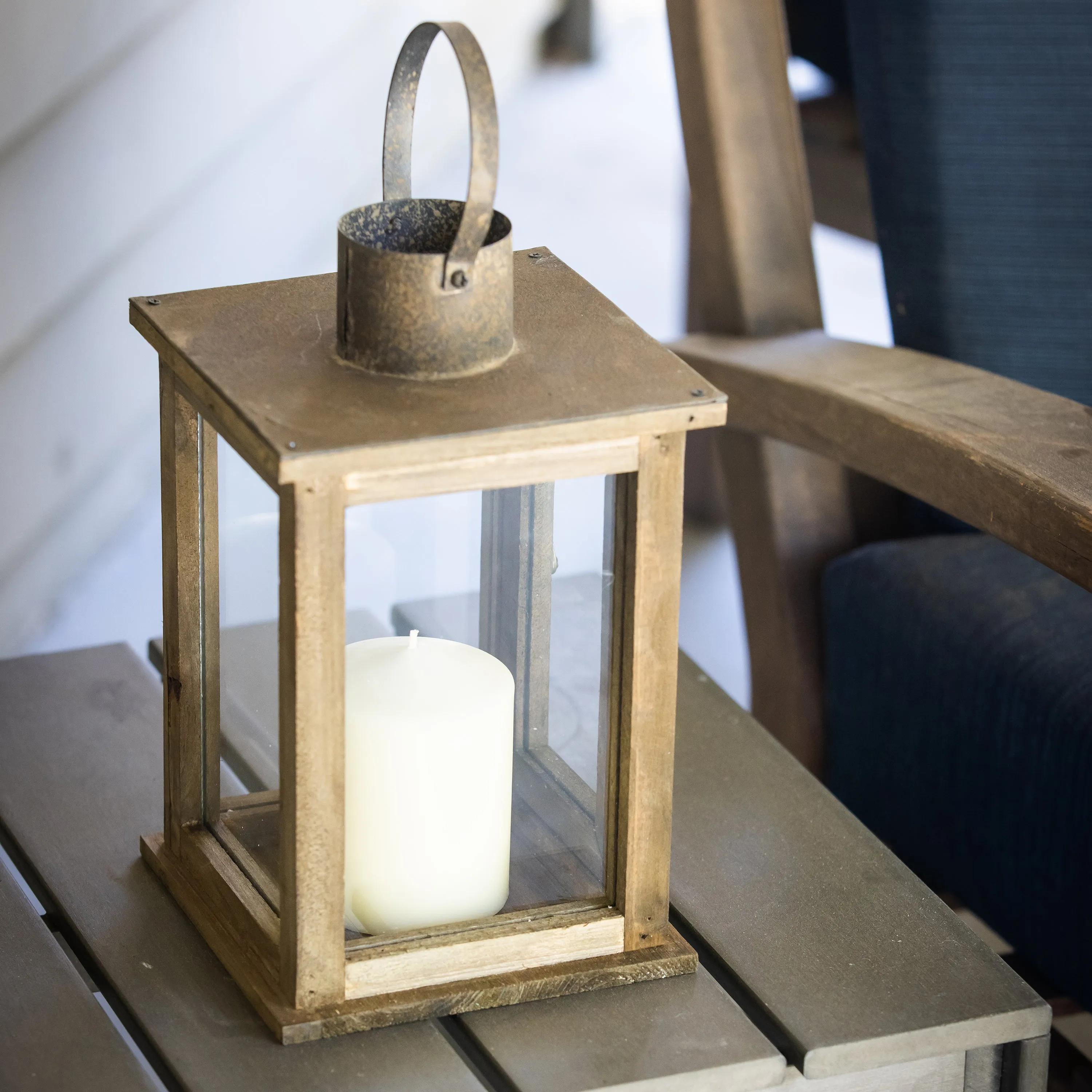 Medium Rustic Wood Lantern - 11 Inch Hurricane Candle Lantern