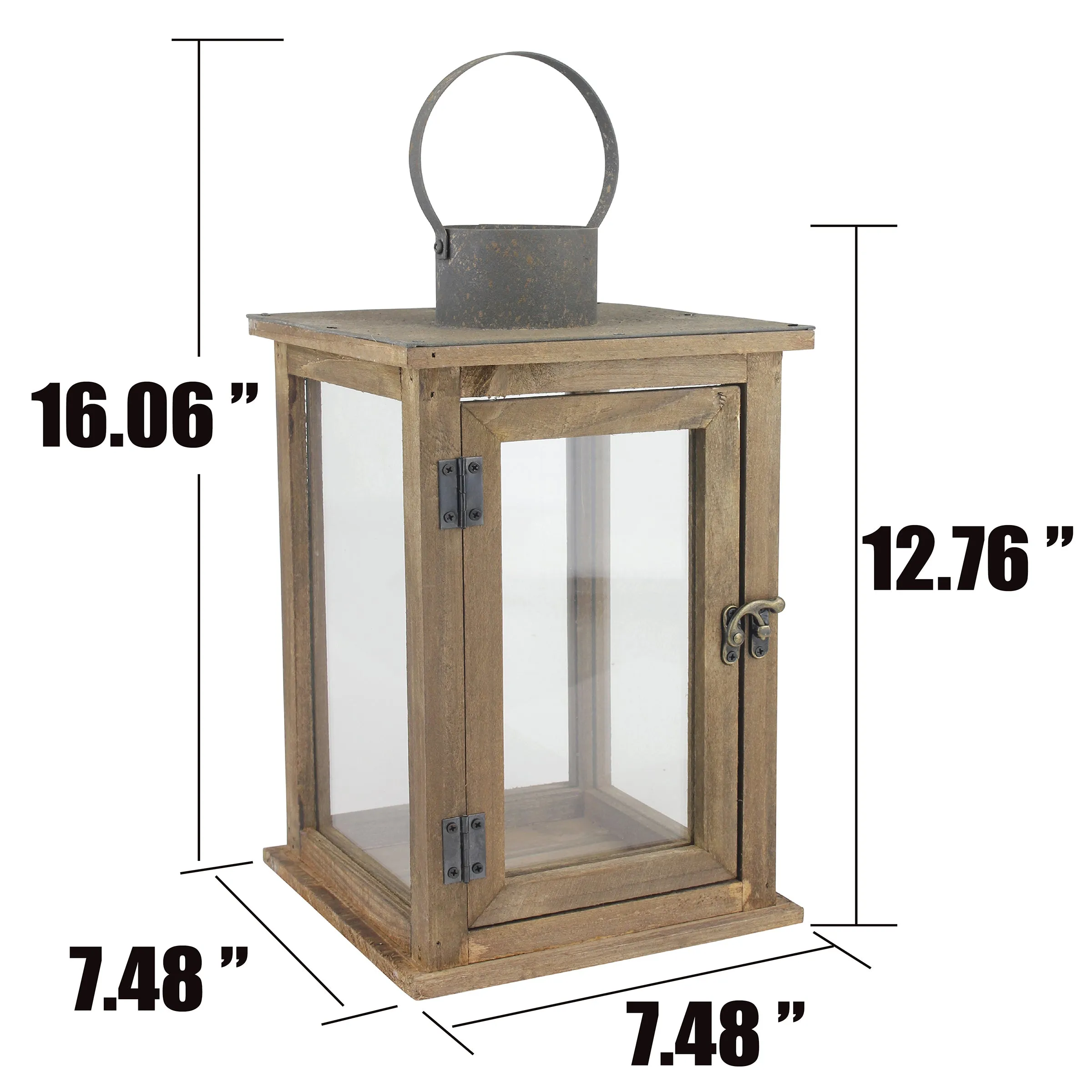 Medium Rustic Wood Lantern - 11 Inch Hurricane Candle Lantern