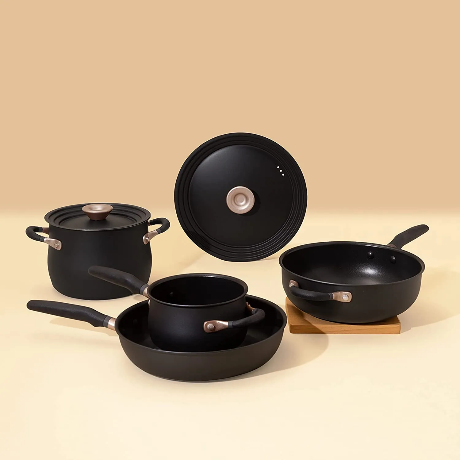 Meyer Accent Series - Hard Anodized Nonstick and Stainless Steel Essential Cookware Set, 6 Piece, Matte Black