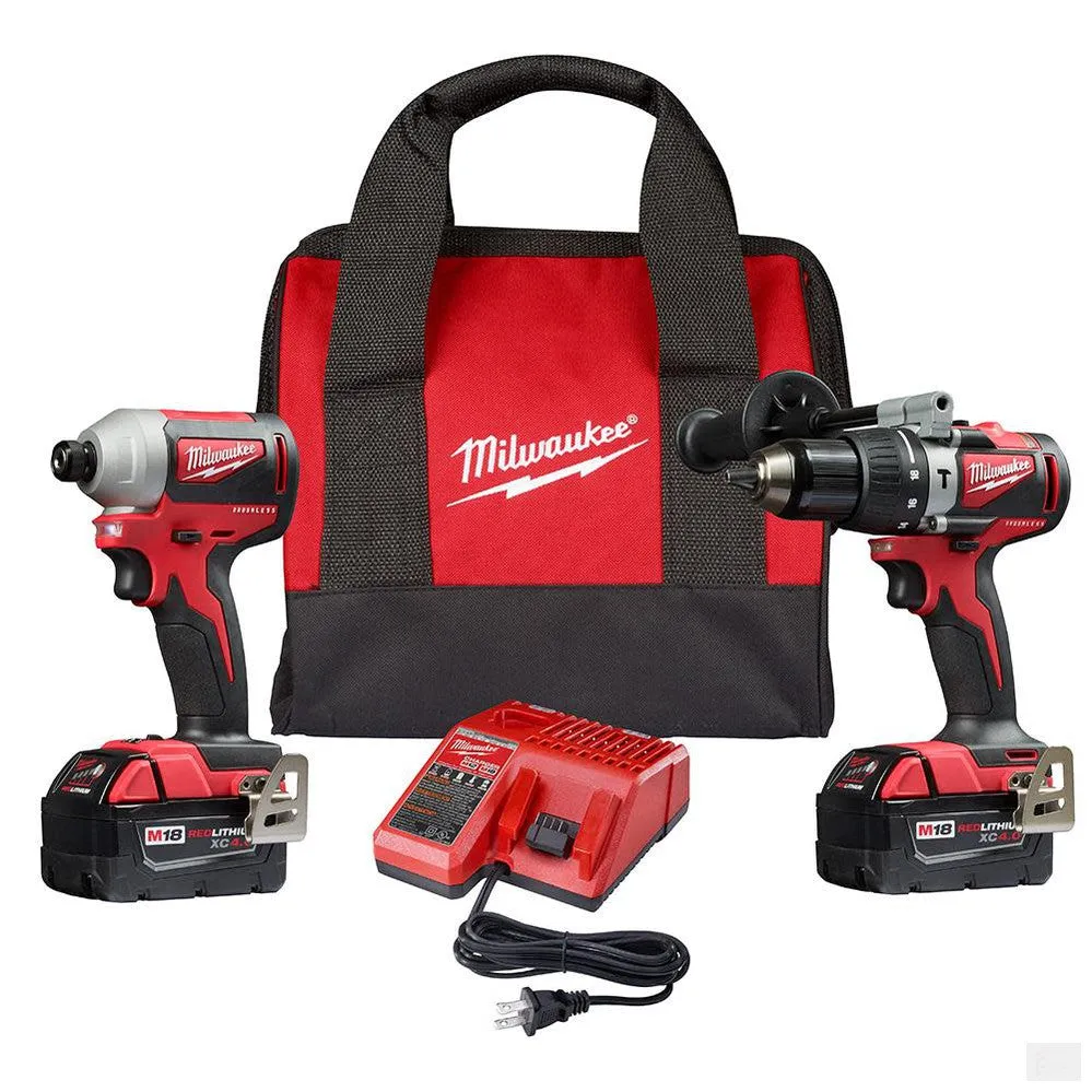 MILWAUKEE M18 Brushless 2-Tool Combo Kit, Hammer Drill/ 3-Speed Impact Driver [2893-22]