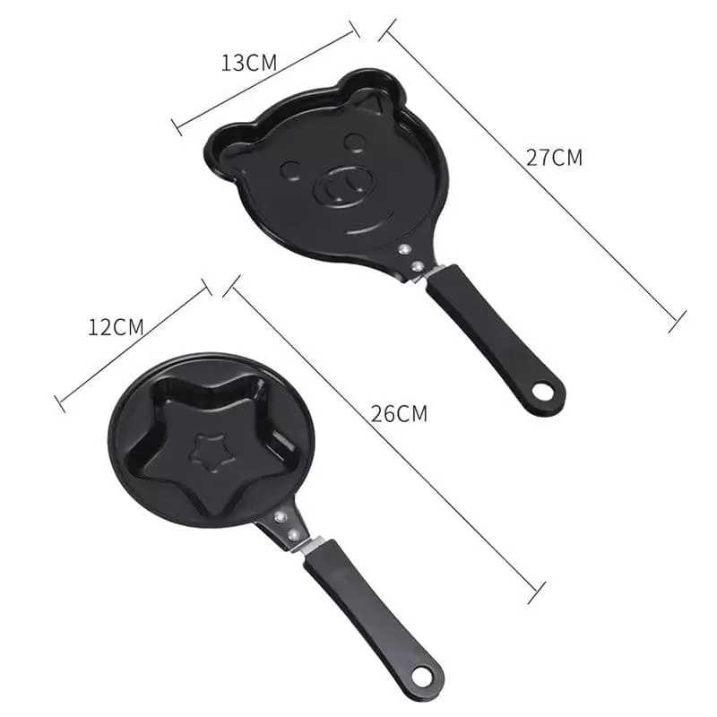 Mini Egg Frying Pan, Star Heart Strawberry Breakfast Egg mold, Fried Egg Pancake Mold, Non-Stick Egg Pancake Omelet Mini Frying Pan, Mini Cookware Black Non Stick Pan