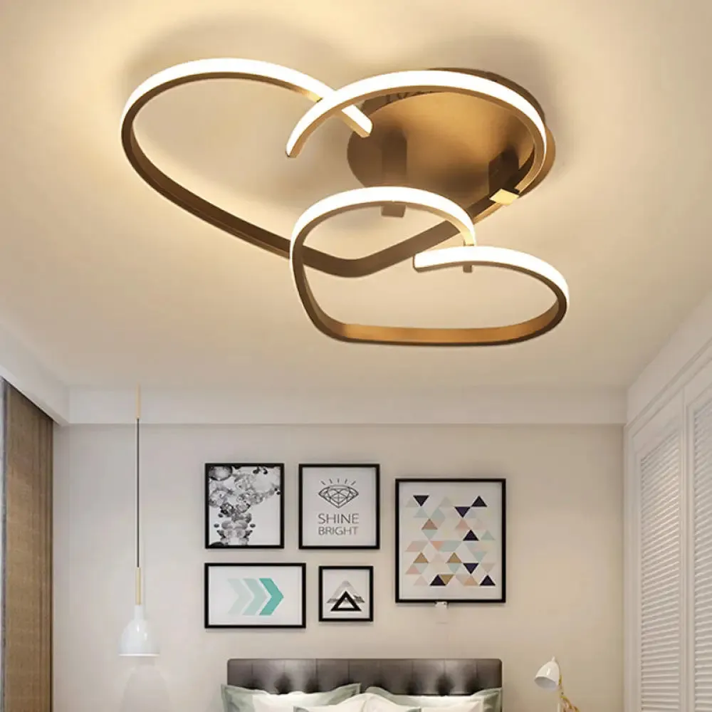 Minimalist Heart Flush Mount Spotlight - Acrylic LED Ceiling Fixture, Coffee Finish, Warm/White Light for Bedroom