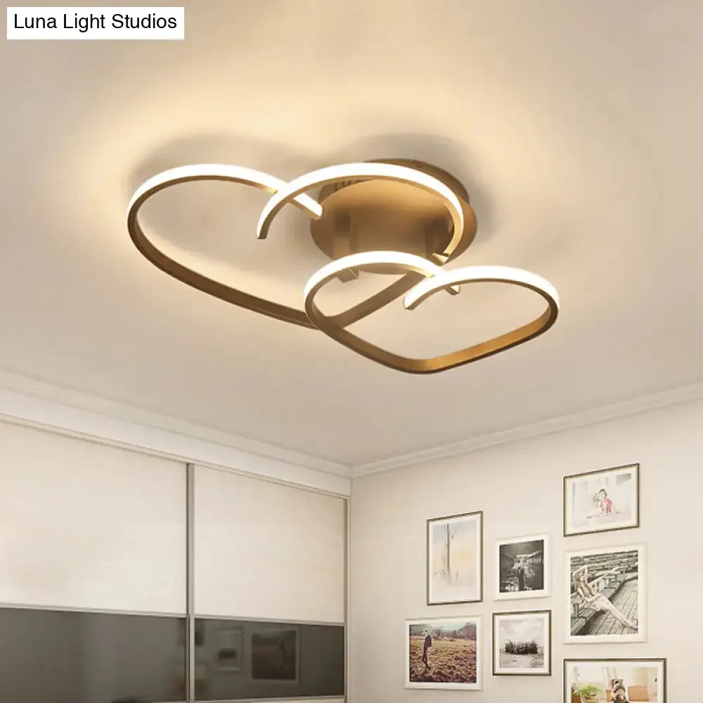 Minimalist Heart Flush Mount Spotlight - Acrylic LED Ceiling Fixture, Coffee Finish, Warm/White Light for Bedroom