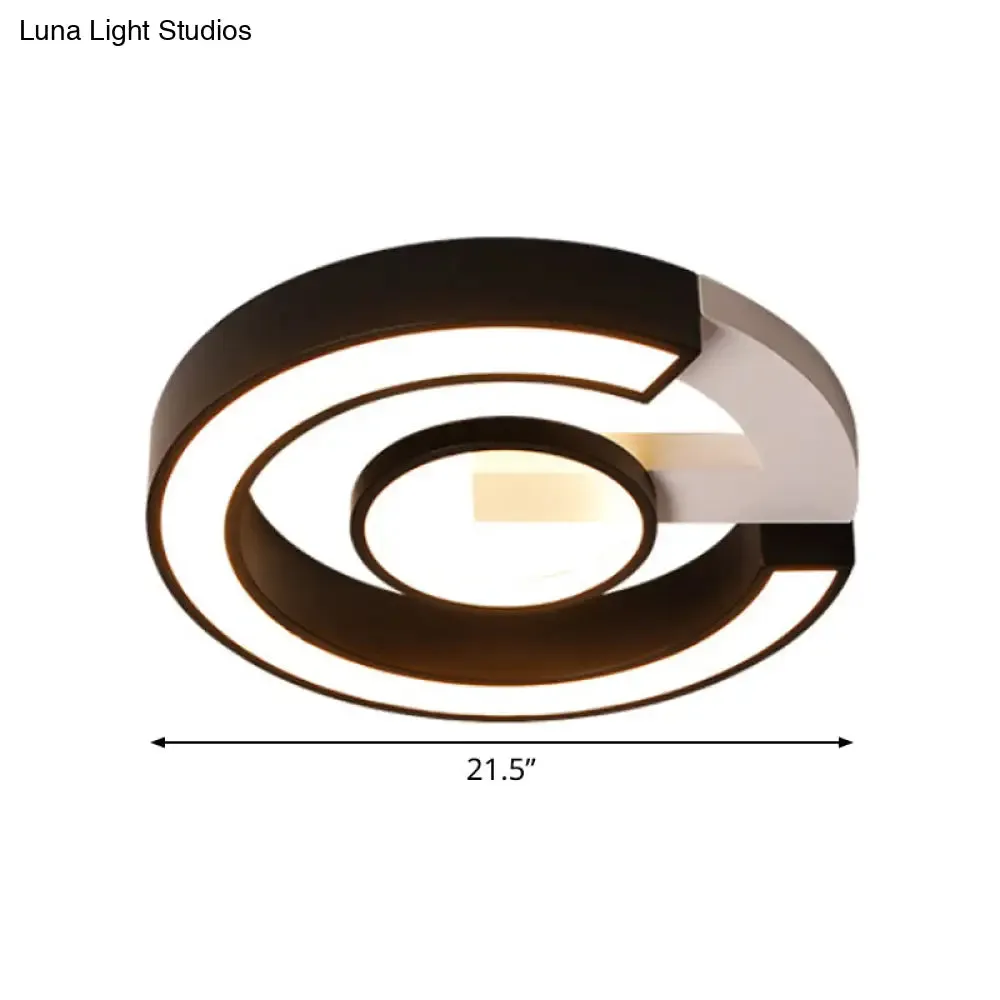 Modern Black Flush Mount LED Ceiling Light, Curved Acrylic Fixture in Warm/White Light, 18"/21.5" Width