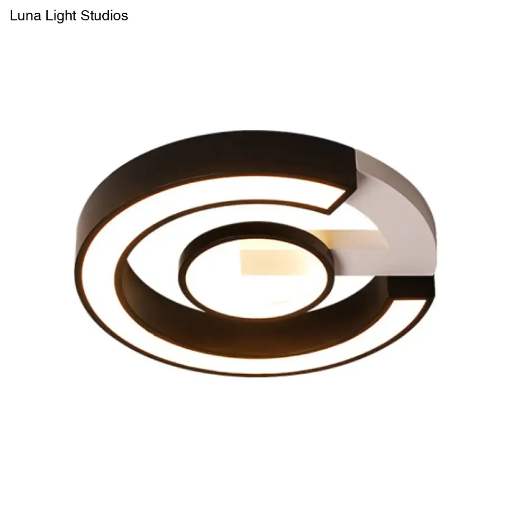 Modern Black Flush Mount LED Ceiling Light, Curved Acrylic Fixture in Warm/White Light, 18"/21.5" Width