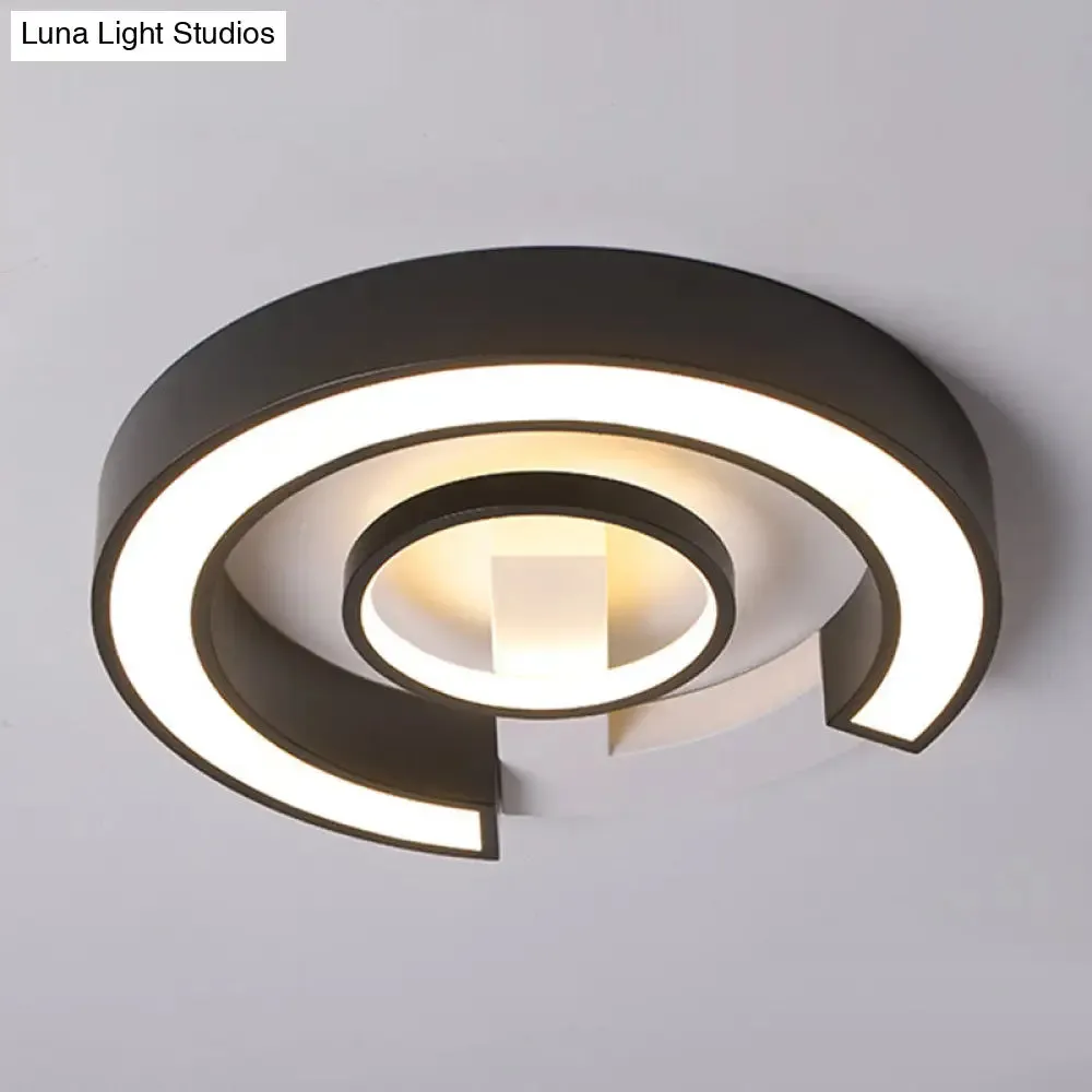 Modern Black Flush Mount LED Ceiling Light, Curved Acrylic Fixture in Warm/White Light, 18"/21.5" Width