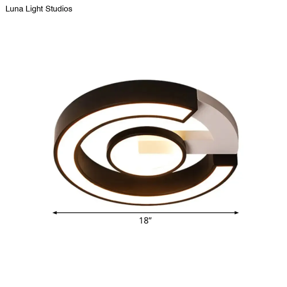 Modern Black Flush Mount LED Ceiling Light, Curved Acrylic Fixture in Warm/White Light, 18"/21.5" Width