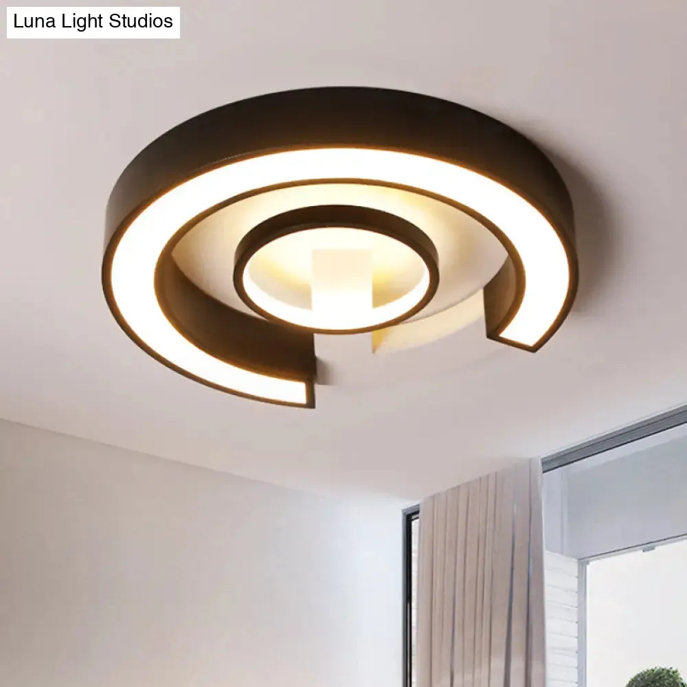 Modern Black Flush Mount LED Ceiling Light, Curved Acrylic Fixture in Warm/White Light, 18"/21.5" Width