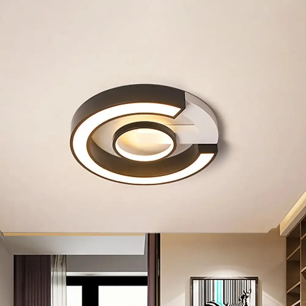 Modern Black Flush Mount LED Ceiling Light, Curved Acrylic Fixture in Warm/White Light, 18"/21.5" Width