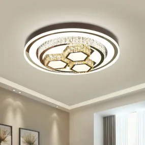 Modern Crystal Geometry LED Ceiling Lamp with Chrome Finish - Perfect for Bedroom Lighting