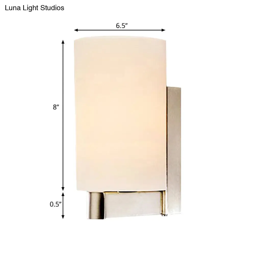 Modern White Glass Cylinder Wall Lamp: Chrome Sconce Fixture for Passages