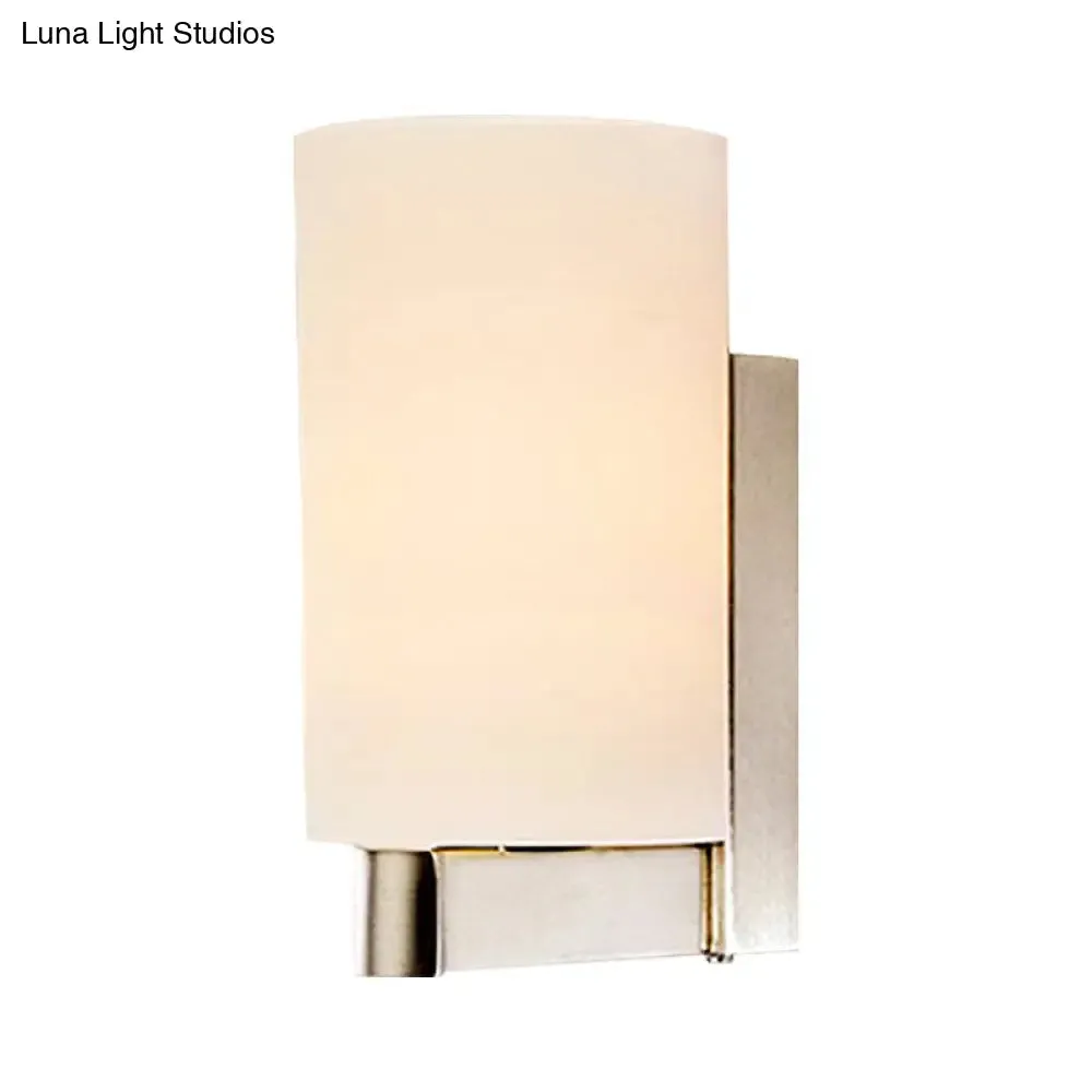 Modern White Glass Cylinder Wall Lamp: Chrome Sconce Fixture for Passages