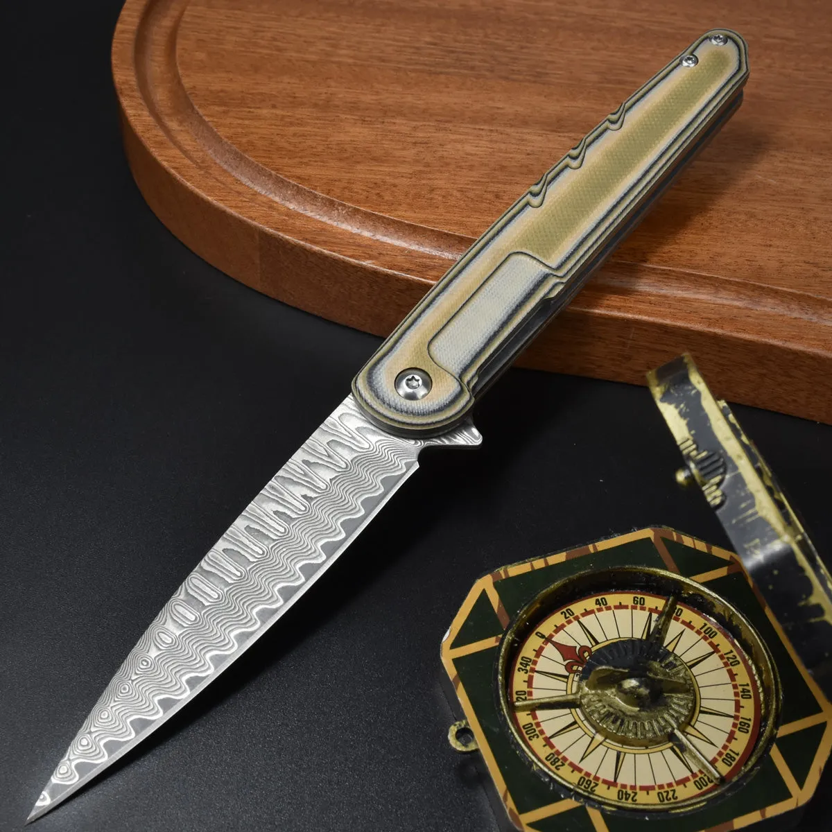 Nedfoss Dragonfly Damascus Pocket Knife, 3.5"Damascus Steel Blade Flipper with G10 Handle