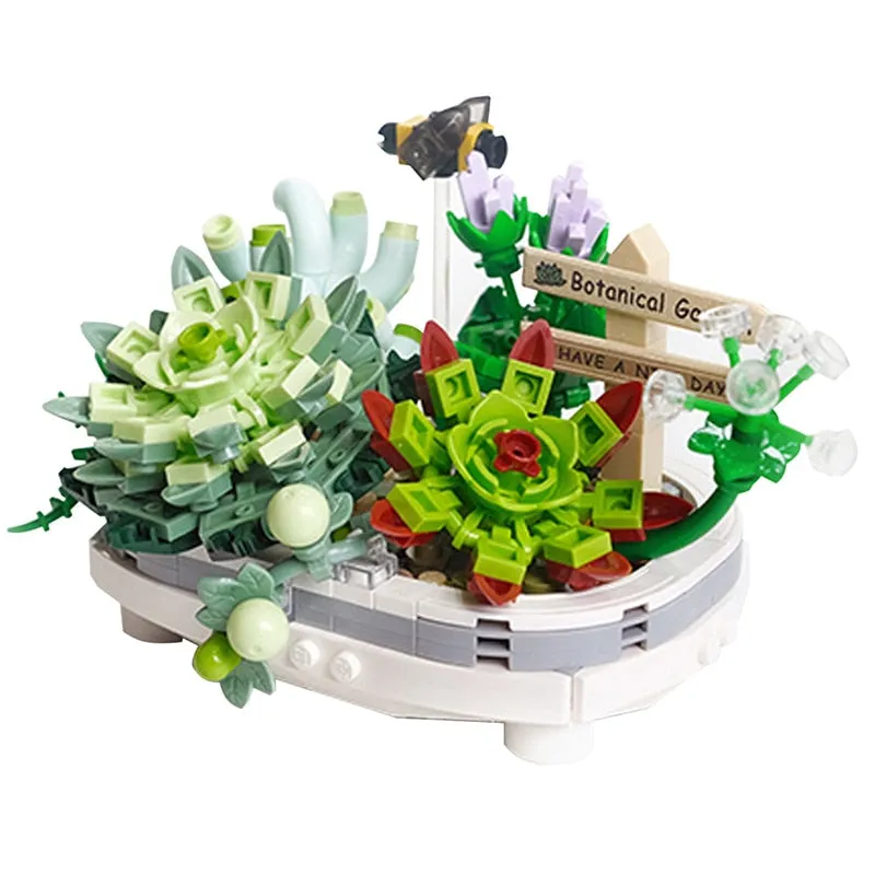 New Bouquet Potted Building Blocks Plant Cherry Tree Succulent Potted DIY Assembled Model Building Blocks Children's Toy Gift