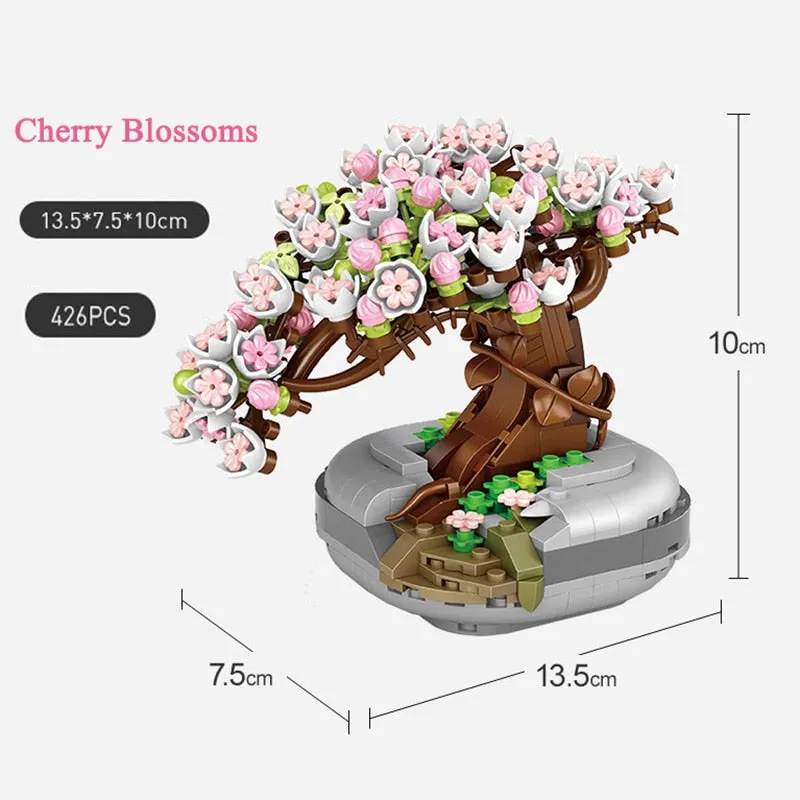 New Bouquet Potted Building Blocks Plant Cherry Tree Succulent Potted DIY Assembled Model Building Blocks Children's Toy Gift