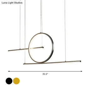 Nordic Black/Gold Metal Pendant Lighting with Dual Lines - LED Island Light Fixture in Warm/White Light