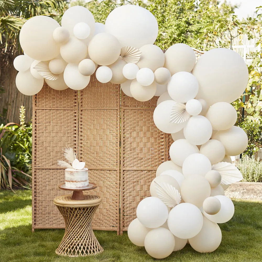 Nude & White Balloon Arch With Paper Fans