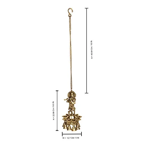 ONVAY Brass Wall Hanging Laddu Gopal Design Oil Lamp Diya with Bells (Gold_5 Inch X 5 Inch X 16 Inch)