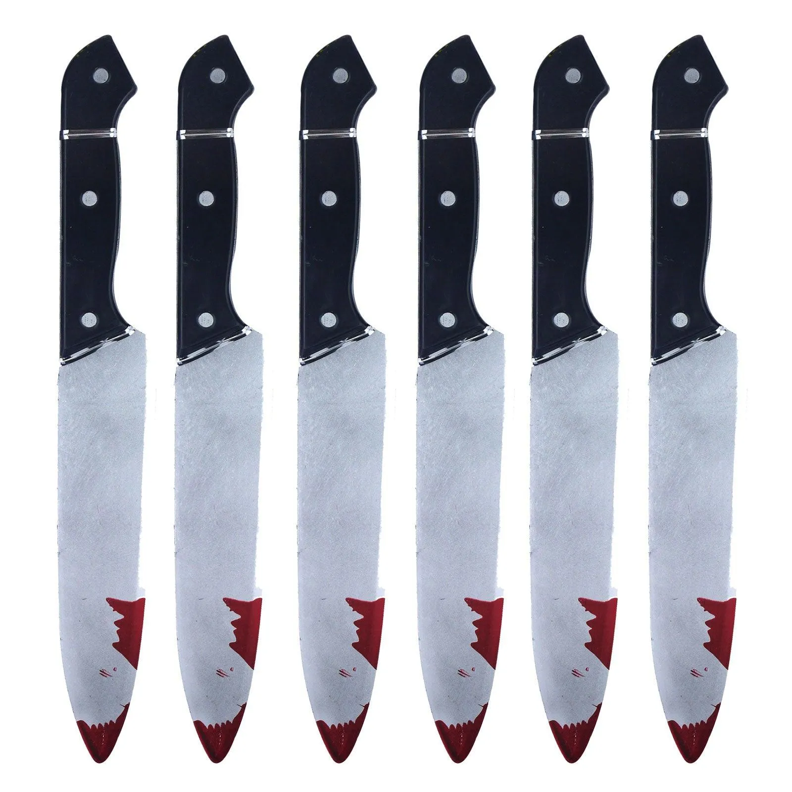 Pack of 6 Realistic Bloodied Plastic Knife Weapon Props - 31 cm Halloween Horror Killer Party Fancy Dress Costume Accessories