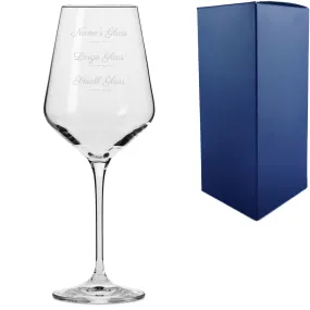 Personalised Engraved Infinity Wine Glass with Name's Glass Script Measurements Design, Customise with Any Name