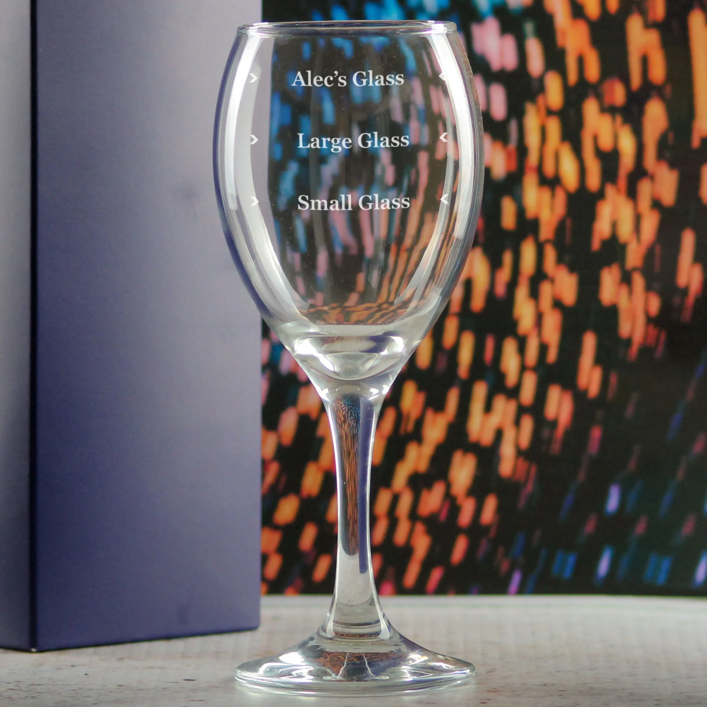 Personalised Engraved Pure Wine Glass with Name's Glass Serif Measurements Design, Customise with Any Name