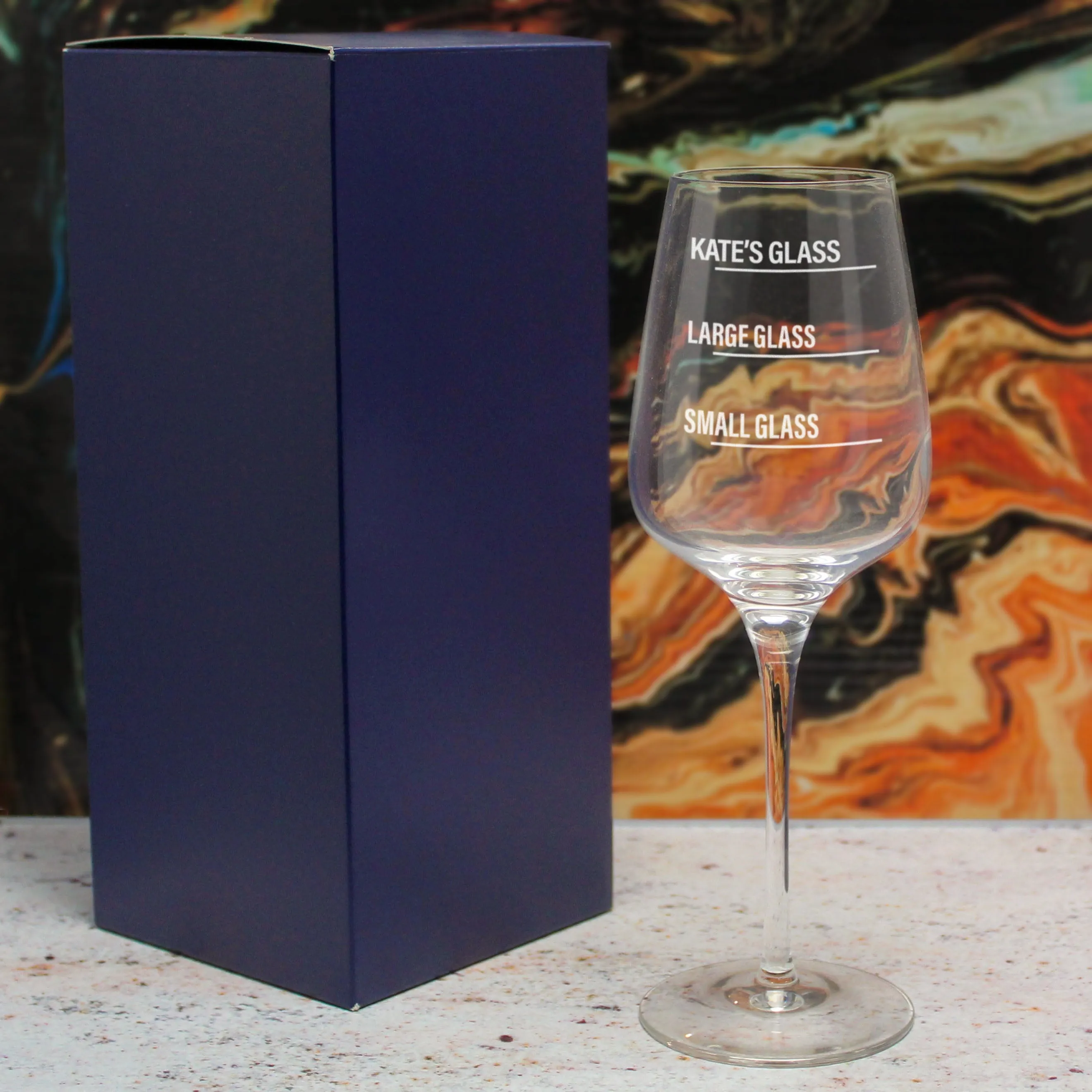 Personalised Engraved Sublym Wine Glass with Name's Glass Bold Measurements Design, Customise with Any Name