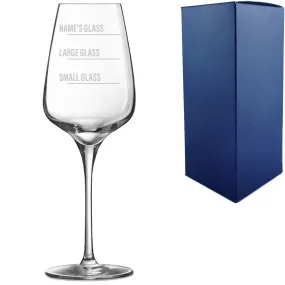 Personalised Engraved Sublym Wine Glass with Name's Glass Bold Measurements Design, Customise with Any Name