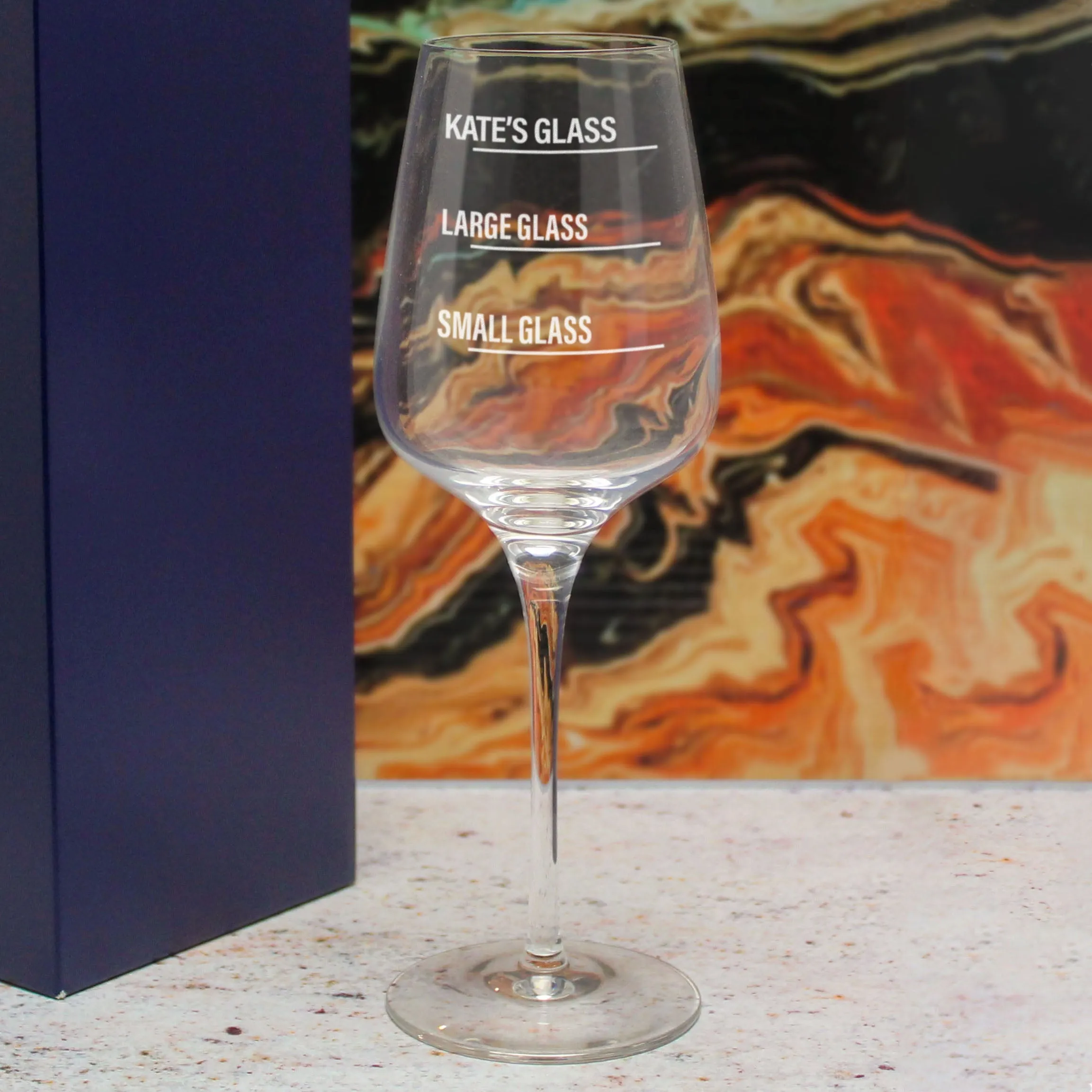 Personalised Engraved Sublym Wine Glass with Name's Glass Bold Measurements Design, Customise with Any Name