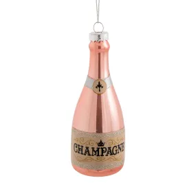 Pink Champagne Bottle Glass Ornament