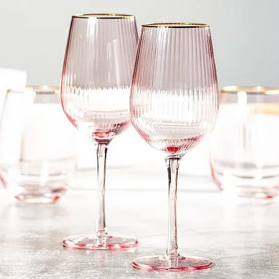 Pink Optic Wine Glass with Gold Rim