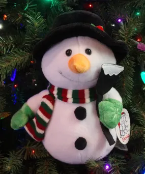 Plush Snowman with Black Hat & Shovel & Red/green/White Scarf  12"