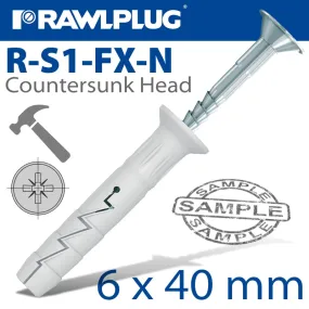 RAWLPLUG NYL NAIL-IN FIXING 6X40MM   CSK HEAD X20 -BAG RAW R-S1-FX-N06L040-20