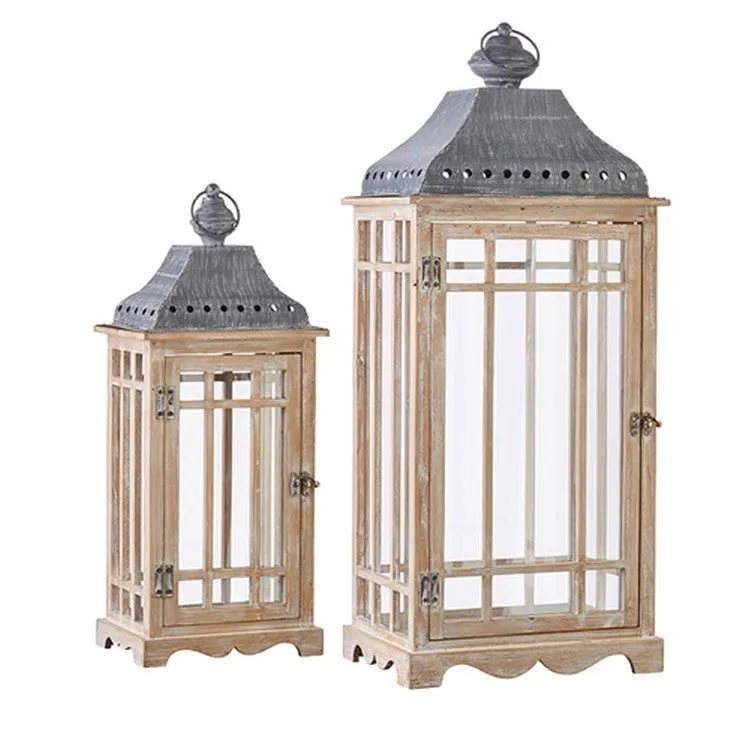 Raz Imports Boxwood 28.5" Whitewashed Lantern, Set of 2