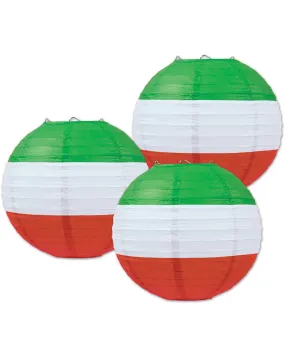 Red, White & Green Paper Lanterns 9.5in. 3pk