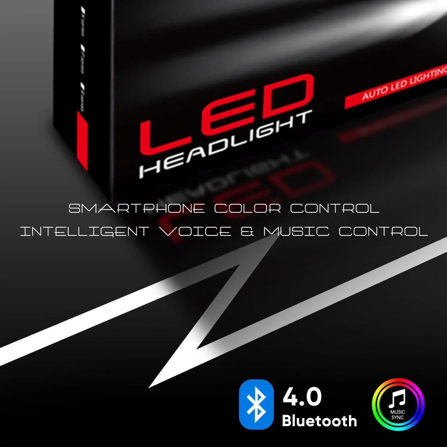 RGB LED Headlight Bulbs Conversion Kit Control by Bluetooth Smartphone App