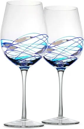 Set of 2 Hand Painted Wine Glasses (Blue)