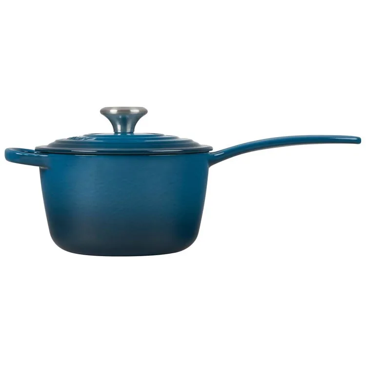 Signature 1.75-Quart Cast Iron Saucepan with Stainless Steel Knob - Deep Teal