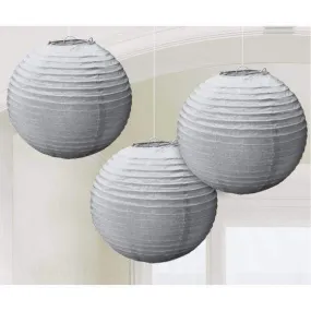 Silver Round Paper Lanterns 24cm 3Pk