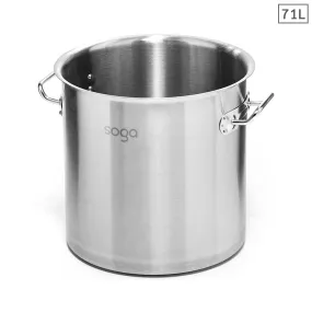 SOGA Stock Pot 71L Top Grade Thick Stainless Steel Stockpot 18/10 Without Lid